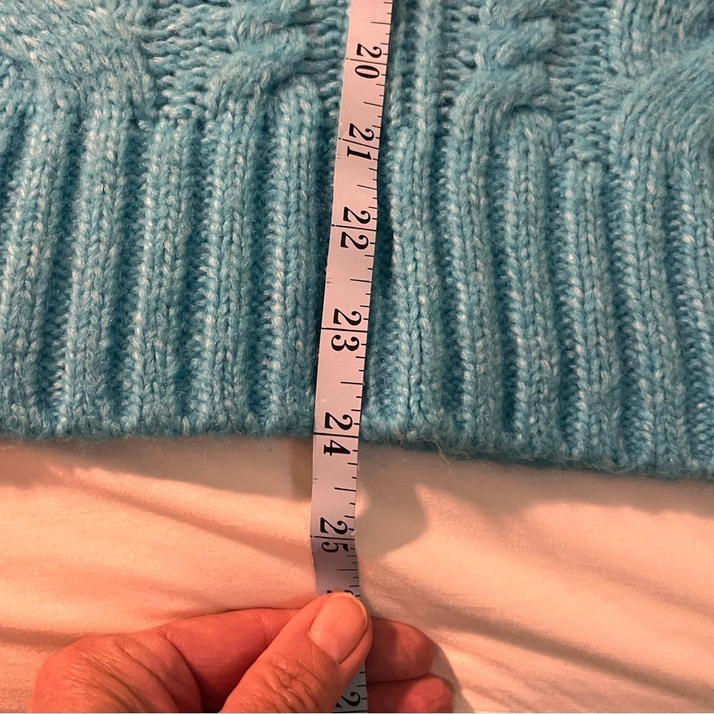 Talbots Turquoise Blue Cable Knit Pointelle Puff Sleeve Sweater - XL Petite - Picture 8 of 10